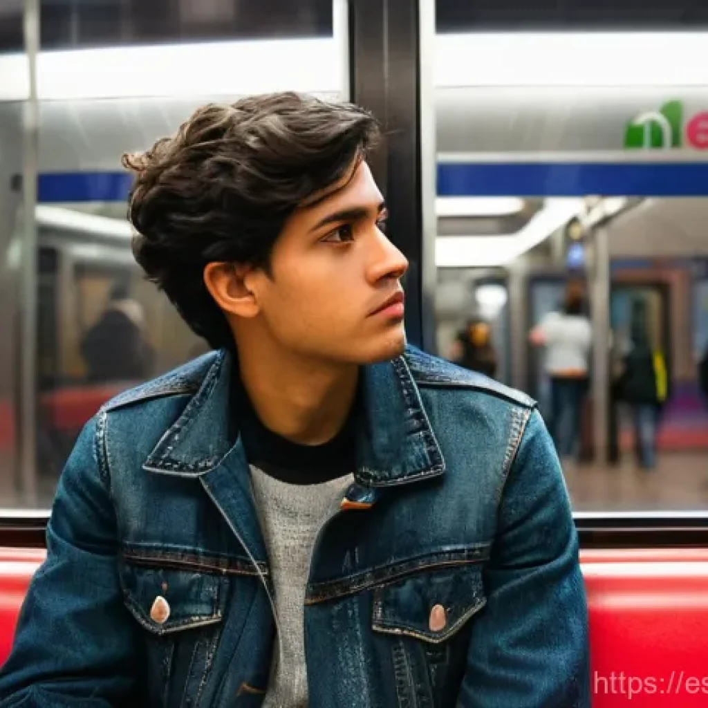 즉흥 스피치에서의 사고의 흐름 유지하기 - **Mental Agility in the Madrid Metro**: A vibrant, cinematic-style photograph of a young adult (20s,...