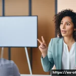 Home 20 즉흥 스피치 준비 방법 - A confident Hispanic woman in her 30s giving an improvised speech in a modern office meeting room, d...