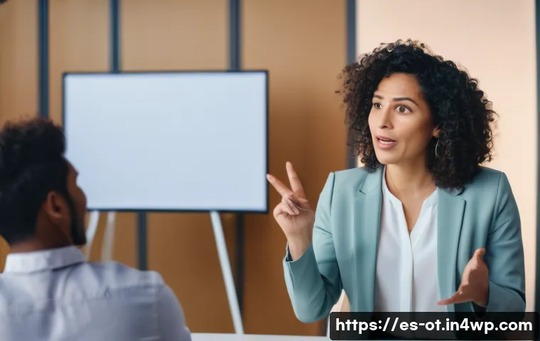 즉흥 스피치 준비 방법 - A confident Hispanic woman in her 30s giving an improvised speech in a modern office meeting room, d...