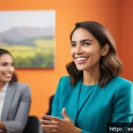 Home 18 즉흥 스피치의 동기 부여 요소 - A confident young Hispanic professional woman giving an engaging public speech in a modern conferenc...
