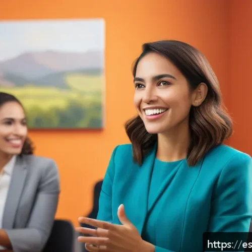 Home 30 즉흥 스피치의 동기 부여 요소 - A confident young Hispanic professional woman giving an engaging public speech in a modern conferenc...